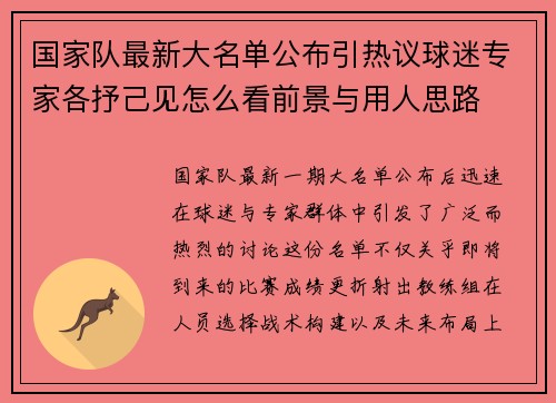 国家队最新大名单公布引热议球迷专家各抒己见怎么看前景与用人思路